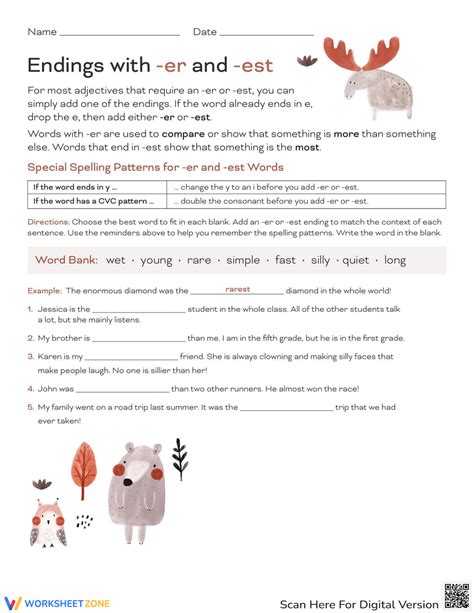 Endings With Er And Est Worksheet