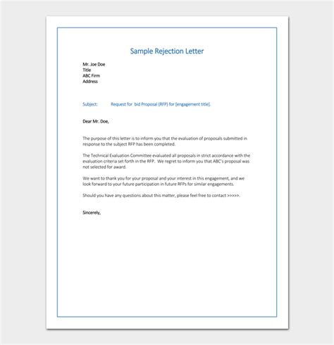 Bid Rejection Letter 10 Samples Examples