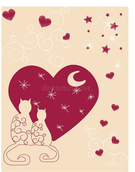 Two Loving Cats Sit Under The Moon Stock Vector Illustration Of