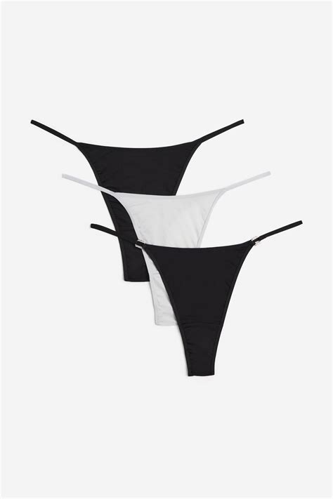 3 Pack Microfibre Thong Briefs Black Light Grey Ladies Handm Gb