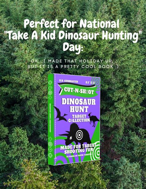 A Book Cover For The Dinosaur Hunt Is Shown In Front Of Some Trees And