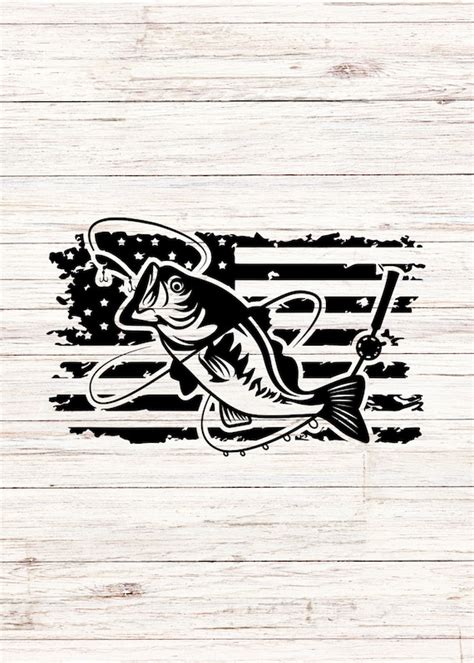 Bass Fishing American Flag Svg Fish With Fishing Pole Rod SVG PNG