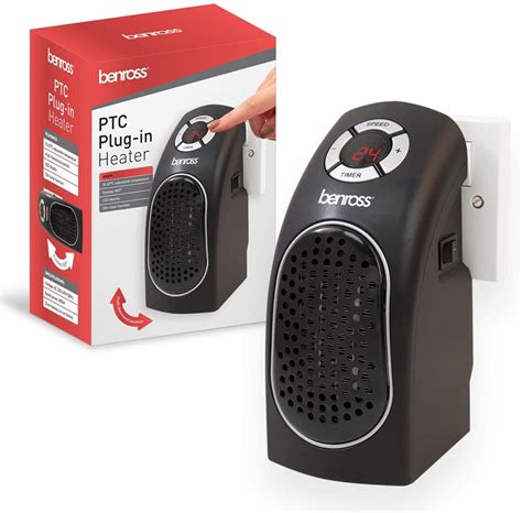 Benross 41499 Plug In 400w Compact Ptc Heater In Black Led Timer