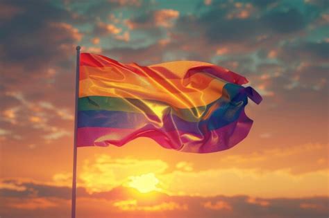 Premium Photo Rainbow Gay Pride Flag Waving In Sunset Sky