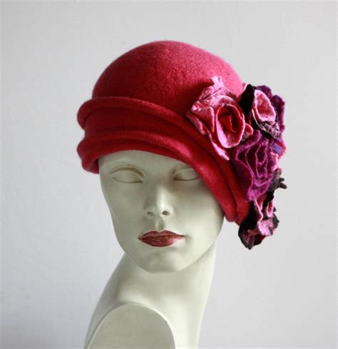 Magenta Felt Hat Felt Cloche Hat Felted Hat 1920 Hat Art Etsy