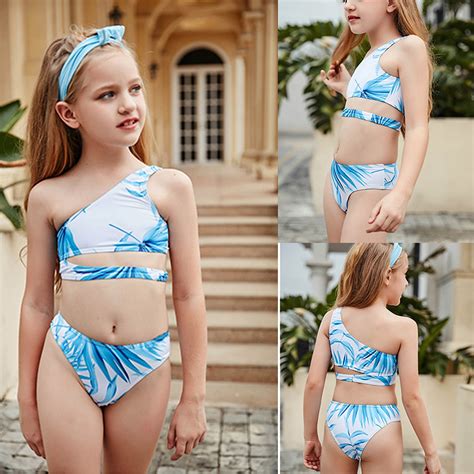 Tejiojio Girl Cute Off Shoulder Leaf Print Bikini Two Piece Swimsuit