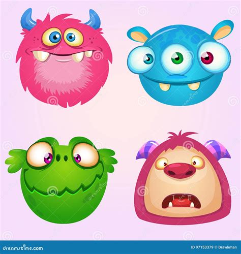 Cute Cartoon Monsters Collection Vector Set Of 4 Halloween Monster