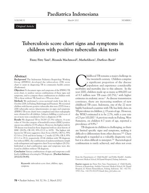 Pdf Tuberculosis Score Chart Signs And Symptoms In Children With