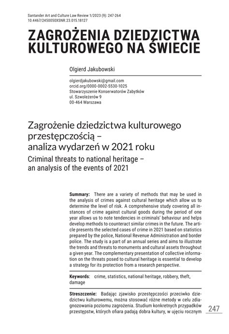 PDF Zagrożenie dziedzictwa kulturowego przestępczością analiza