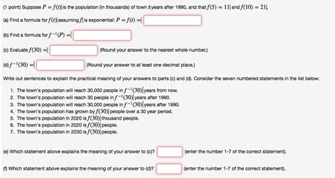 Solved Suppose P F T Is The Population In Thousands Of Chegg