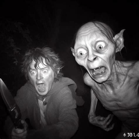 Trail Cam Footage Of Gollum And Frodo Holding A Knife Scared For