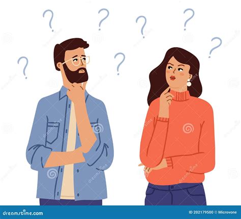 Couple Thinking Confused People Doubt Girl Man With Question Marks