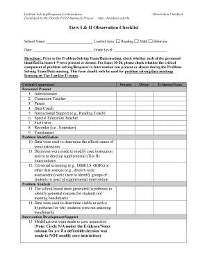 Fillable Online Doe Virginia Tiers I II Observation Checklist