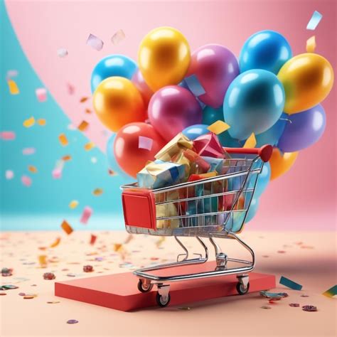 Premium Photo A Shopping Bag And A Shopping Cart With Balloons And