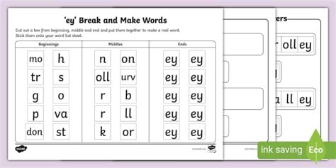 Ey Break And Make Words Worksheet Teacher Made Twinkl