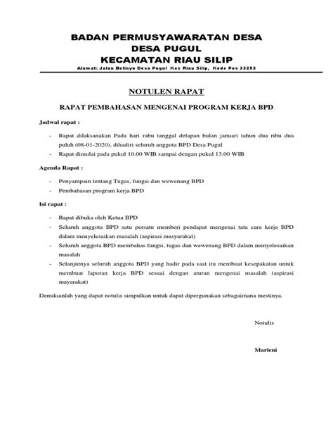 Berita Acara Program Kerja Bpd Pdf