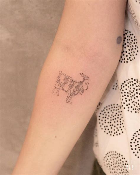 Goat Tattoo Done In Fine Line Located On The Inner