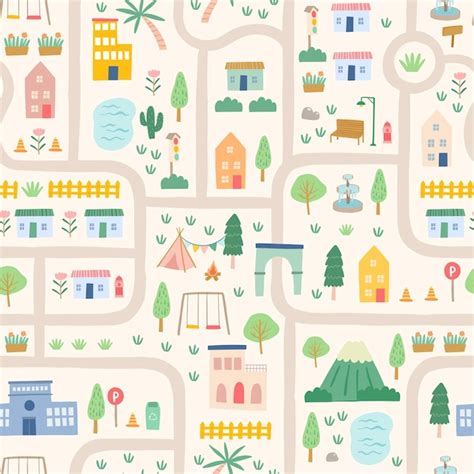 Premium Vector Cute City Map Seamless Pattern