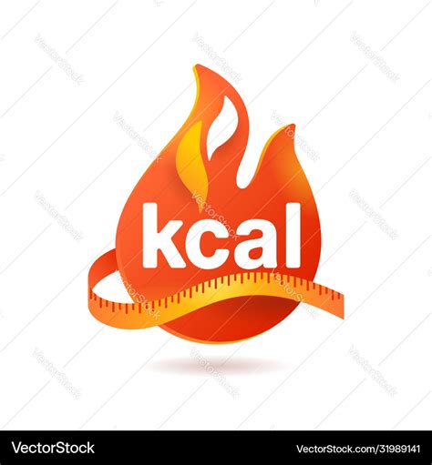 Kcal Icon Kilocalorie Emblem With Fire And Tape Vector Image