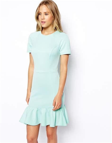 Lyst Asos Pencil Dress With Peplum Hem In Scuba In Green