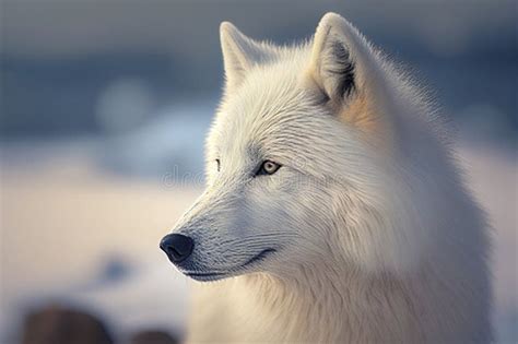 Close Up Portrait Of White Wolf Canis Lupus Arctos Also Known As