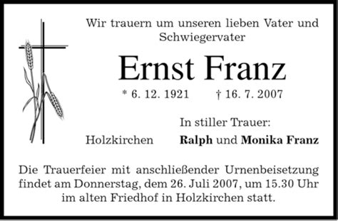 Traueranzeigen Von Ernst Franz Trauer Merkur De