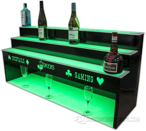 Raised Led Lighted Liquor Shelves W Storage Underneath