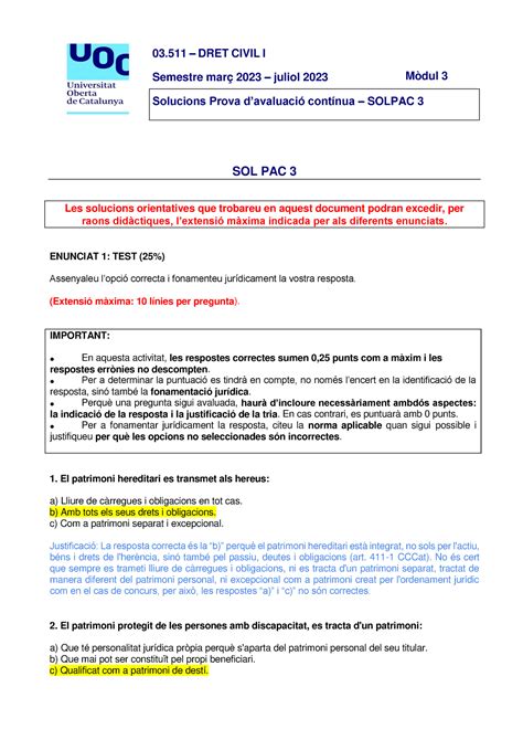 03 Solucion PAC 3 Derecho Civil I 03 DRET CIVIL I Semestre març