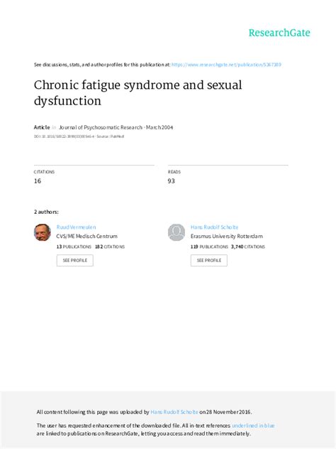 Pdf Chronic Fatigue Syndrome And Sexual Dysfunction Ruud Vermeulen