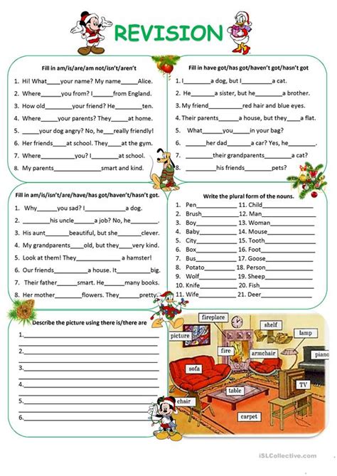 Revision To Be Have Got Plurals There Is There Are Worksheet