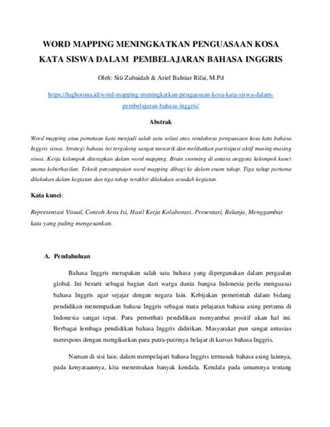 Pdf Word Mapping Meningkatkan Penguasaan Kosa Kata Siswa Dalam