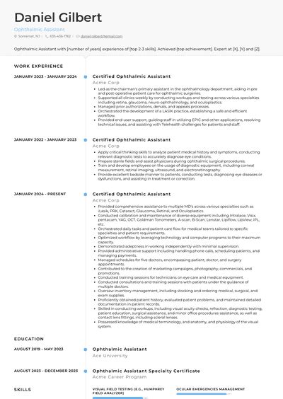 Ophthalmic Assistant Resume Examples And Templates