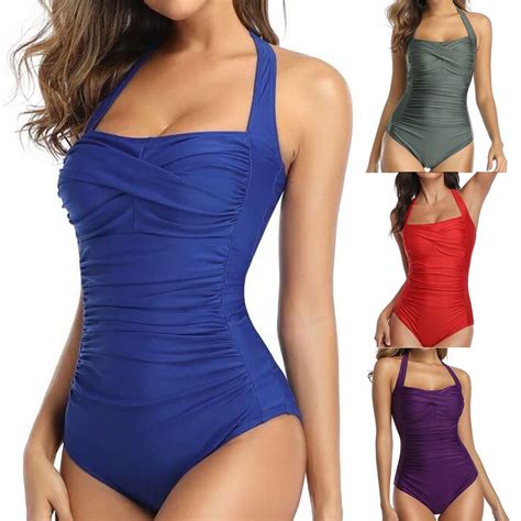 Travelwant Womens Vintage Padded Push Up One Piece Swimsuits Tummy