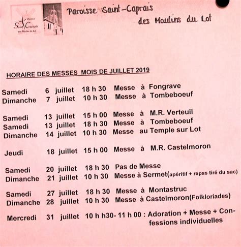 HORAIRES DES MESSES