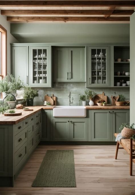 Best Sage Green Kitchen Cabinets Paired With Butcher Block Countertops