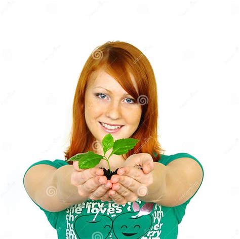 Beautiful Happy Young Woman Holding Plant Stock Photo Image Of Girl