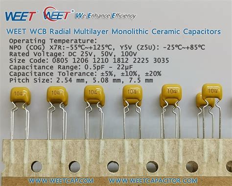 Weet Wcb Radial Npo Cog X7r Y5V Mono Multilayer Monolithic Ceramic