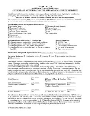 Fillable Online Fillable Online Ozark Center Release Form Fax Email