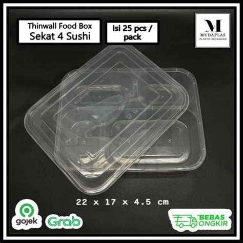 Jual Thinwall Sekat 4 Sushi Kotak Makan Plastik Lunch Box Bento 25