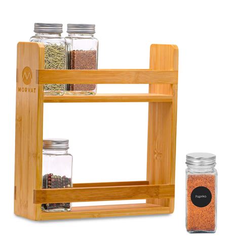 Buy Morvat Bamboo Wooden Spice Jar Rack 2 Tiered Seasoning Holder Organizer Set With 2 Shelves