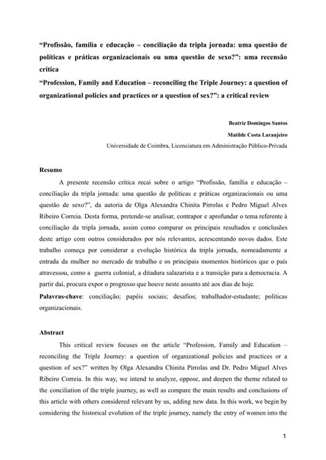 Pdf Profissão Família E Educação Conciliação Da Tripla Jornada