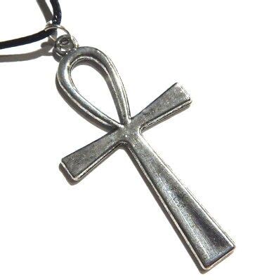 SILVER ANKH PENDANT black necklace Sandman Death Egypt ansate cross ...