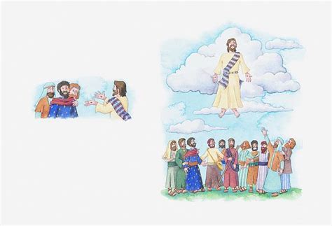 Illustration Of A Bible Scene Luke Acts Ascension Of Jesus By