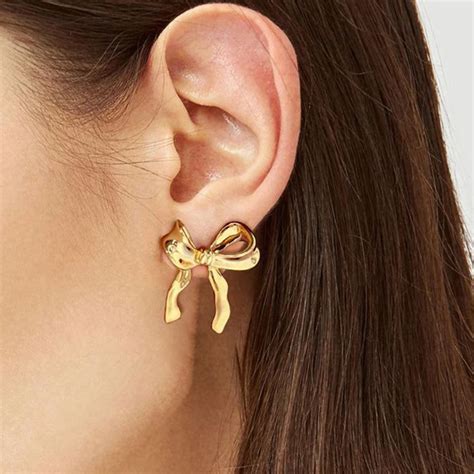 Boucles D Oreilles N Ud Papillon Ruban Classique Pour Femme Plaqu Or