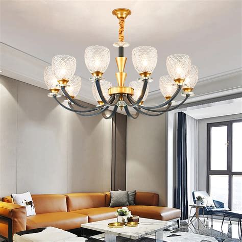 Modern Gold Gray Metal Led Chandeliers Lighting Living Room Diamond