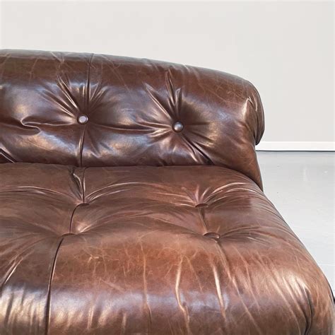 Italian Midcentury Brown Leather Soriana Sofa By Afra Tobia Scarpa