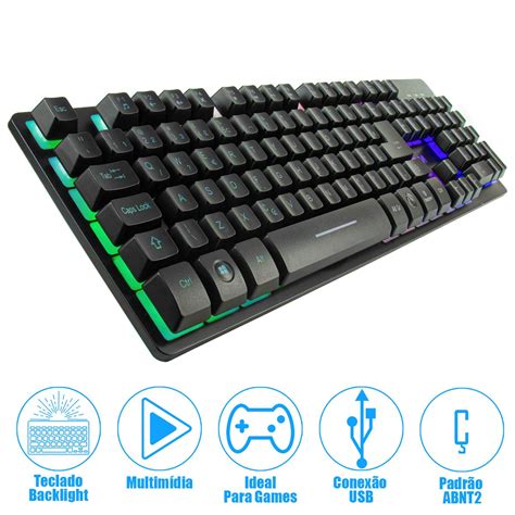 Teclado Gamer Semi Mec Nico Usb Led Abnt B Max Bm T