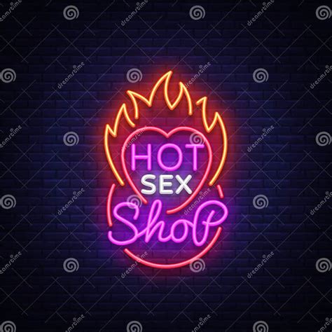 Sex Shop Logo In Neon Style Design Pattern Hot Sex Shop Neon Sign Light Banner On The Theme