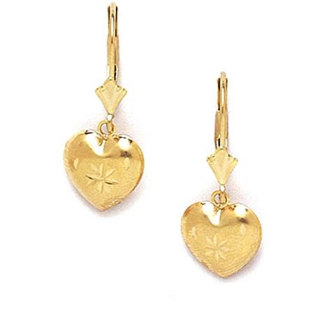 14k Solid Yellow Gold Heart Dangle Leverback Earrings L58 Ebay