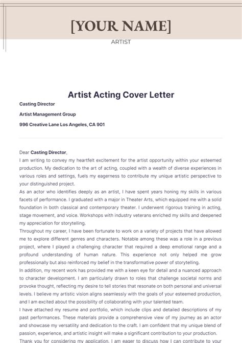 Free Artist Acting Cover Letter Template Edit Online And Download